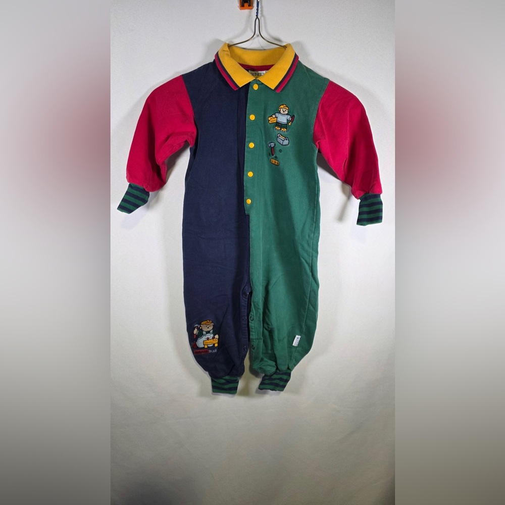 2nd Step Vintage Boys Builder Bear Color Block Long Sleeve Jumper Size 18 Months